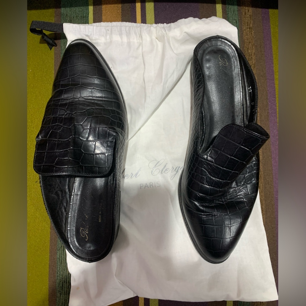 Robert Clergerie faux croc leather slides shoes flats EU 39